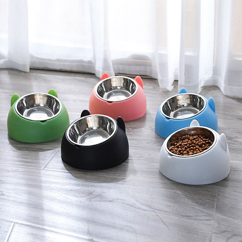 Ceramic cat bowl from My Store, pet feeder with a shallow design for easy feeding, placed on a wooden surface.