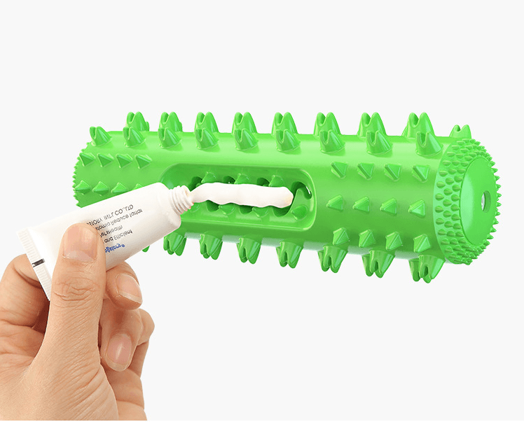 Dog Hugs Cat Pet Dental Care interactive dog toothbrush and teething toy for pets, featuring bristles and chewable design.