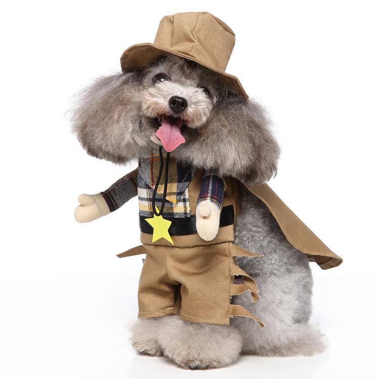 Funny cartoon dog Halloween and Christmas cosplay costume by Dog Hugs Cat, featuring a playful dog wearing festive pet clothing.