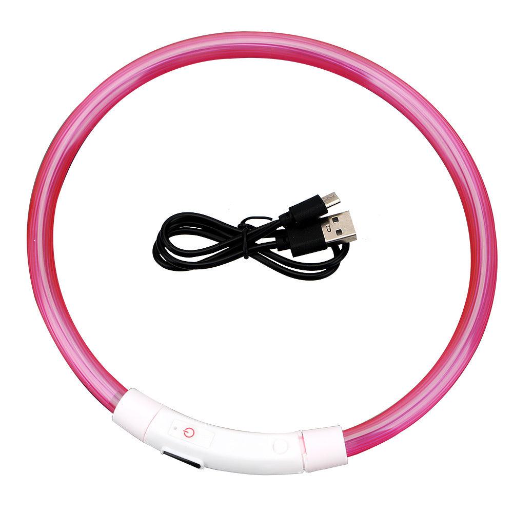 Dog Hugs Cat glow-in-the-dark pet collar with USB rechargeable LED light, adjustable collar for dogs and cats, safety and visibility.