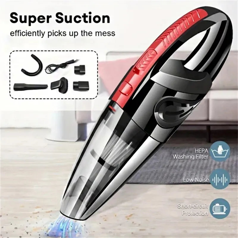 Wireless handheld portable car vacuum cleaner for pet hair from Pet Essentials Hub, showing its compact design and vacuum nozzle.