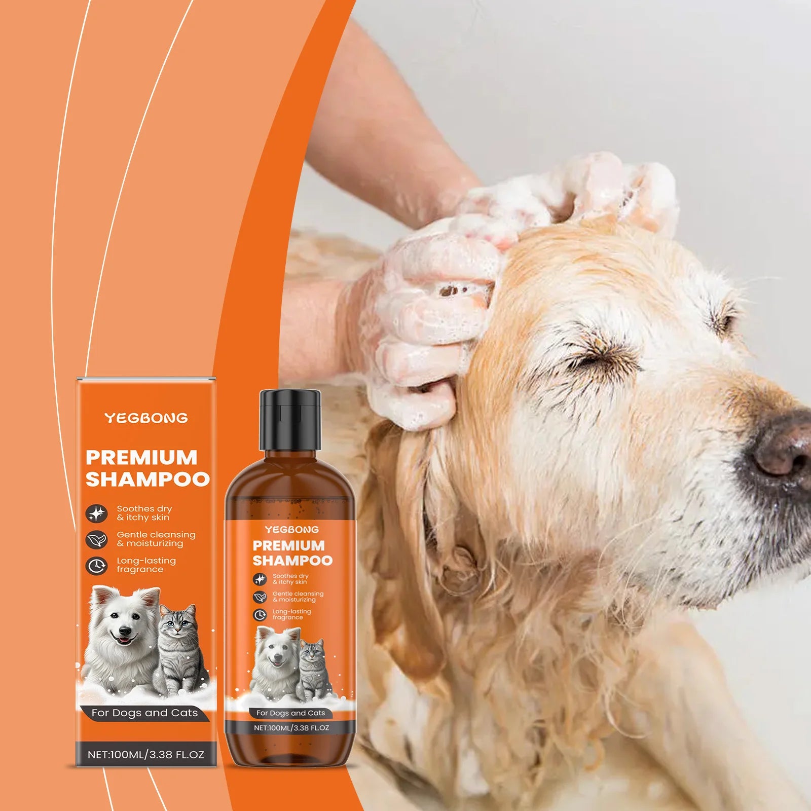 Pet Essentials Hub natural pet shampoo for dogs and cats, showing a bottle of gentle grooming formula with a clean, fresh appearance.
