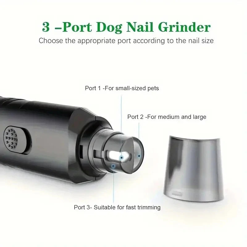 Battery-powered pet nail grinder for dogs and cats, AllDay Goods pet grooming tool with ergonomic design and safety features.