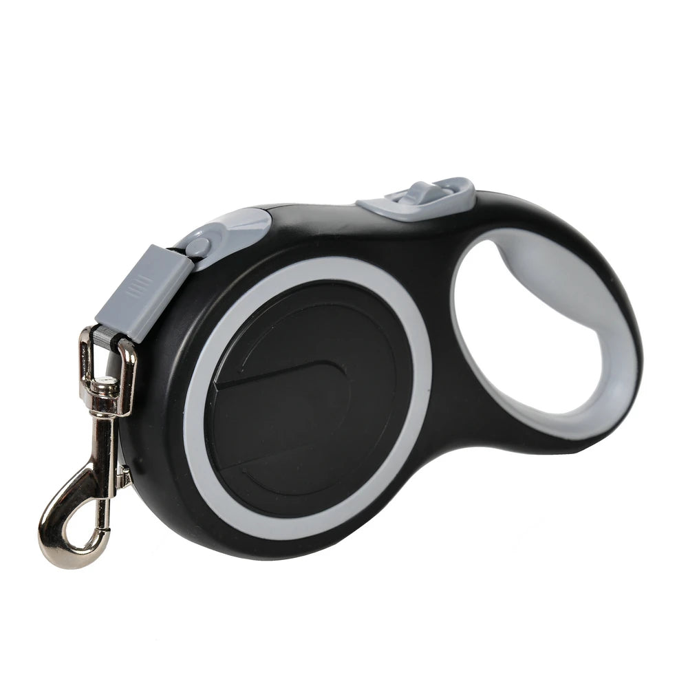 Heavy-duty retractable dog leash for large dogs, 5M/8M length, made by Pet Essentials Hub, shown with handle and leash extended.