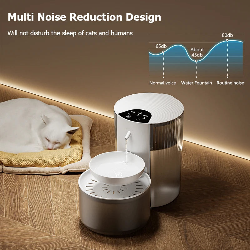 Wireless smart pet water dispenser by AllDay Goods, a sleek cat and dog fountain with a modern design for clean hydration.