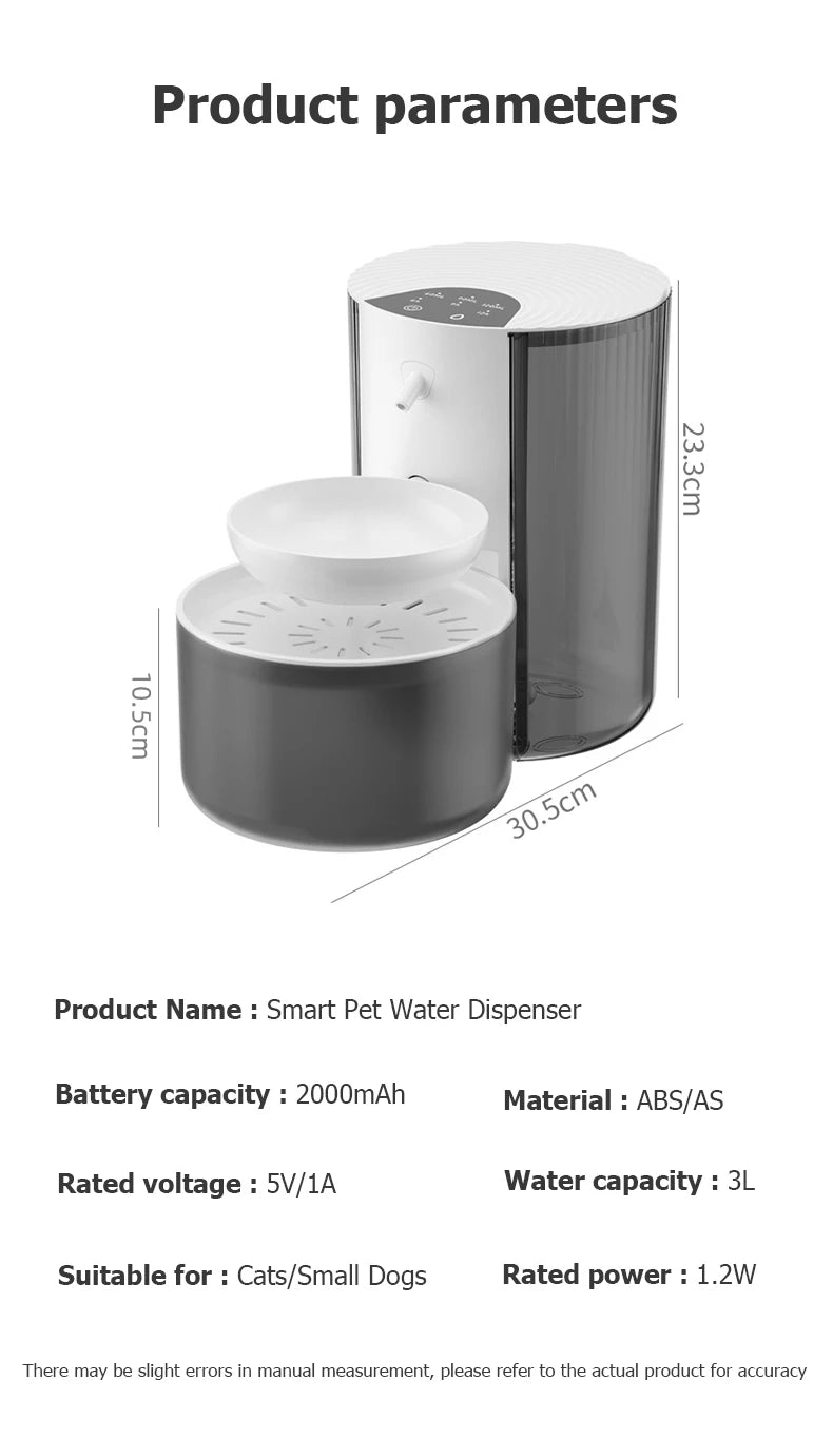 Wireless pet water dispenser from AllDay Goods, a smart fountain for cats and dogs with a sleek, modern design.