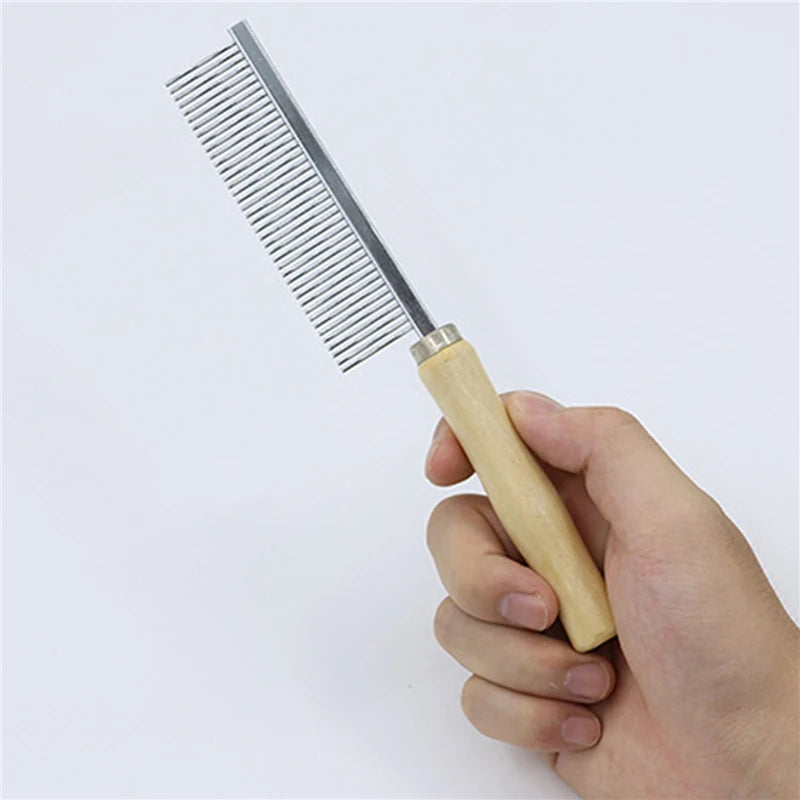 AllDay Goods pet grooming hair remover with wooden handle and cat comb for removing loose fur and detangling pet hair.