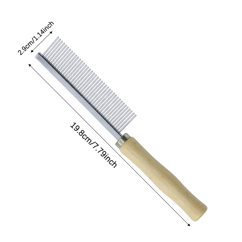 Dog grooming hair remover with wooden handle cat comb, pet grooming tool for shedding and detangling cats and dogs.