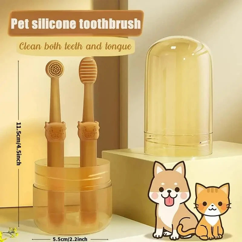 Pet Essentials Hub pet teeth whitening silicone toothbrush kit for effective pet dental care, featuring soft silicone bristles and ergonomic design.