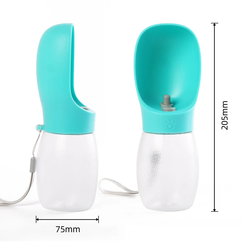 Portable Pet Water Bottle from Pet Essentials Hub, 300ML travel feeder with integrated bowl for on-the-go hydration.