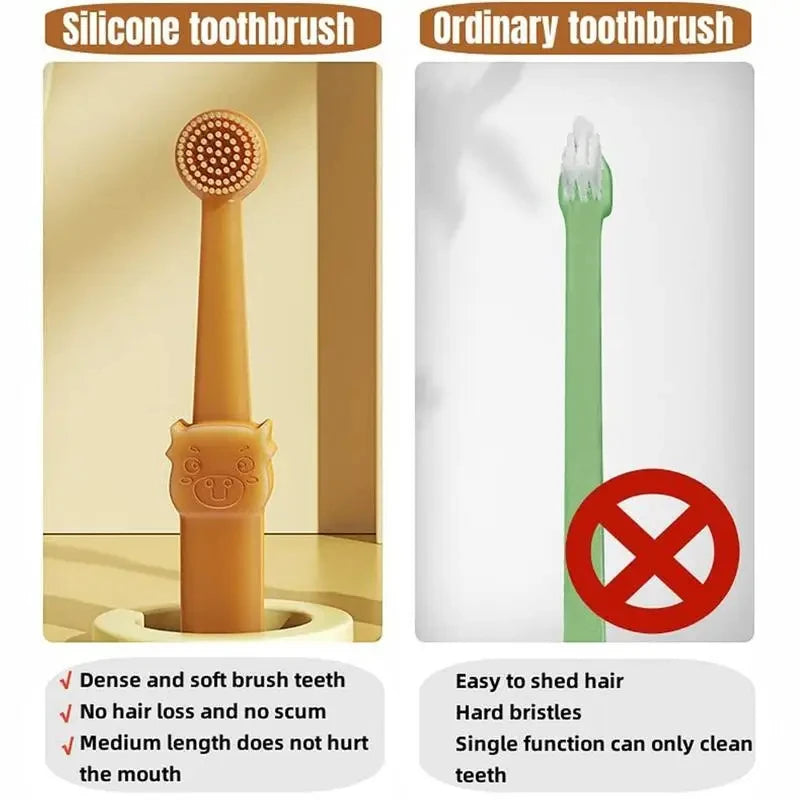 Pet Essentials Hub pet teeth whitening silicone toothbrush kit for dental care, featuring soft silicone brushes for pets' oral hygiene.