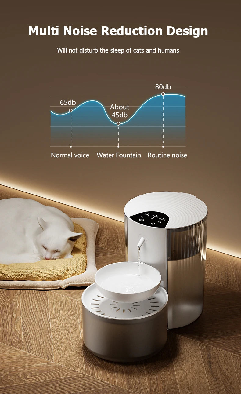 Wireless smart pet water dispenser by AllDay Goods, a modern cat and dog water fountain with a sleek design.