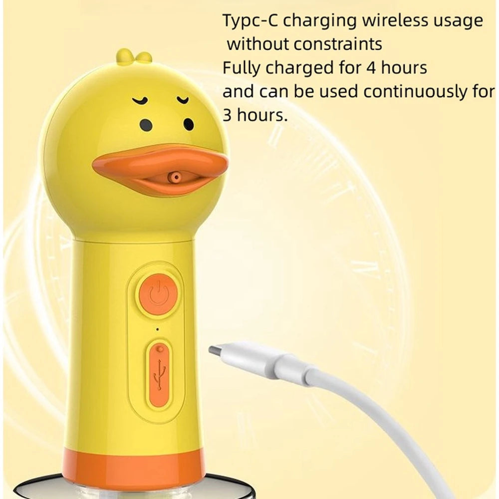 Yellow Duck Pet Bathing Foam Machine by Pet Essentials Hub, USB electric soap dispenser for pet grooming with a fun duck design.