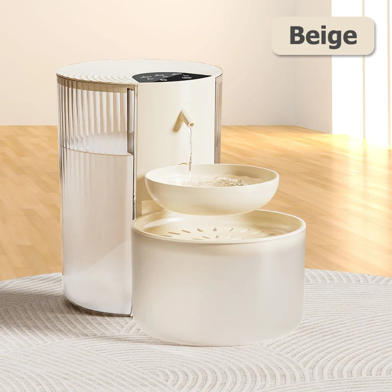 Wireless smart pet water dispenser by AllDay Goods with a modern water fountain for cats and dogs, showing the sleek design and water flow.