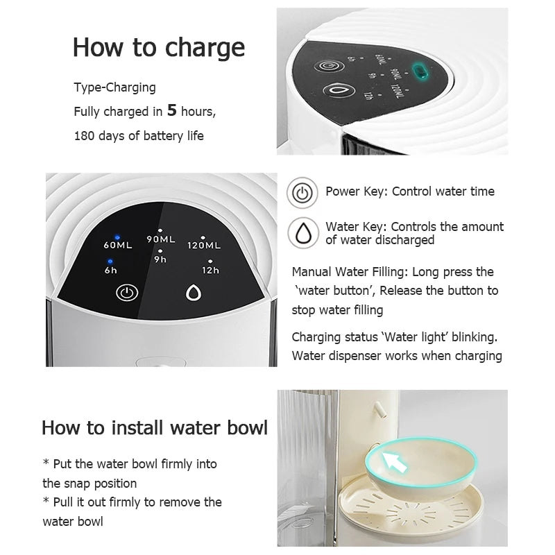 Wireless pet water dispenser from AllDay Goods, ceramic cat and dog water fountain with drip-free design and easy refilling.