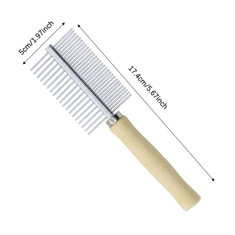 AllDay Goods dog grooming hair remover and wooden handle cat comb for pet grooming, with metal teeth and ergonomic design