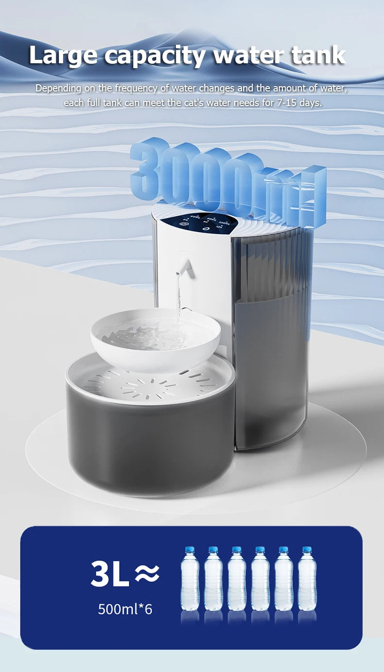 Wireless pet water dispenser from AllDay Goods, featuring a sleek cat and dog water fountain with accessible drinking spout.