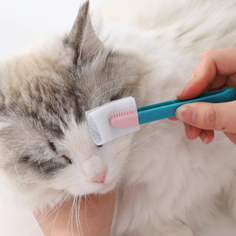 Blue pet eye tear stain cleaning comb by AllDay Goods, used for grooming and removing tear stains from pets' eyes.