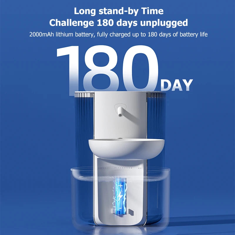 Wireless pet water dispenser by AllDay Goods, a smart cat and dog water fountain with a sleek design and accessible water flow.