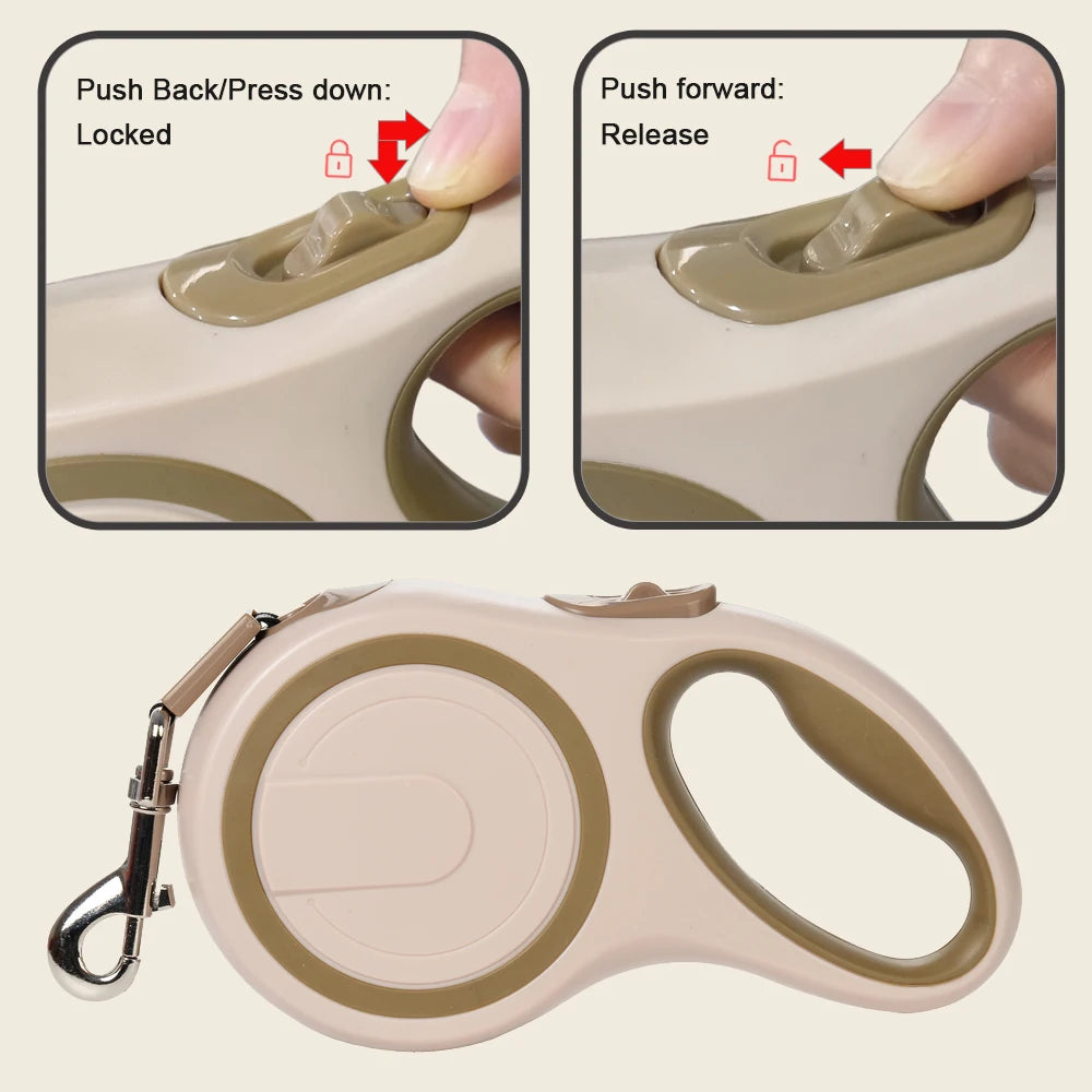 Heavy-duty retractable dog leash for large dogs, 5M or 8M length, with a durable handle and secure locking mechanism.