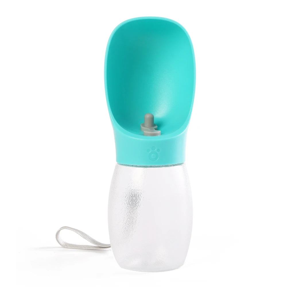 Portable Pet Water Bottle from Pet Essentials Hub with 300ML capacity, featuring a travel feeder and built-in water bowl for pets.