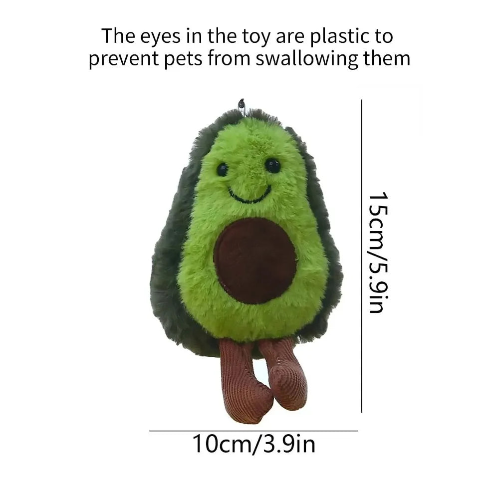 Cute pet plush toy shaped like an avocado, colorful and soft, designed for cats to play and cuddle.