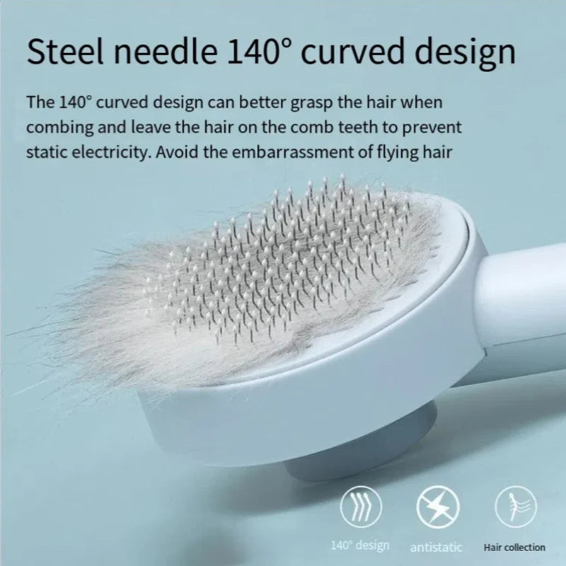 AllDay Goods cat hair cleaner brush with massage comb for pet grooming, featuring soft bristles and ergonomic handle.