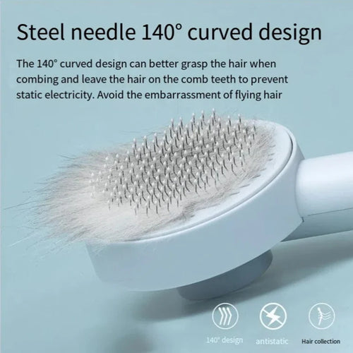 AllDay Goods cat hair cleaner brush with massage comb for pet grooming, featuring soft bristles and ergonomic handle.