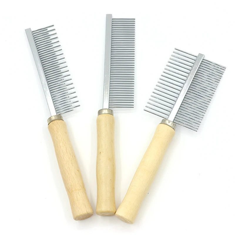AllDay Goods wooden handle dog grooming hair remover and cat comb, pet grooming tool with ergonomic wooden handle.