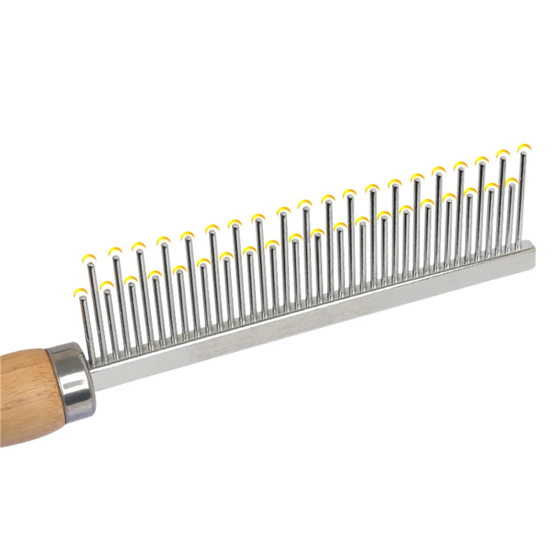 Dog grooming hair remover and wooden handle cat comb from AllDay Goods, showing a pet grooming tool with a wooden handle.