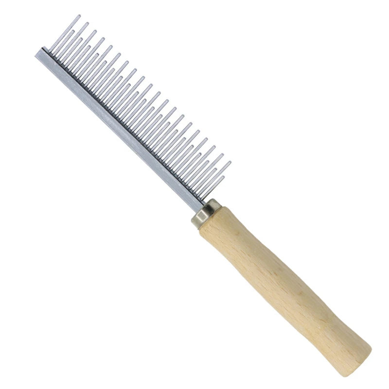 AllDay Goods dog grooming hair remover with wooden handle and cat comb, designed for pet grooming and detangling fur.