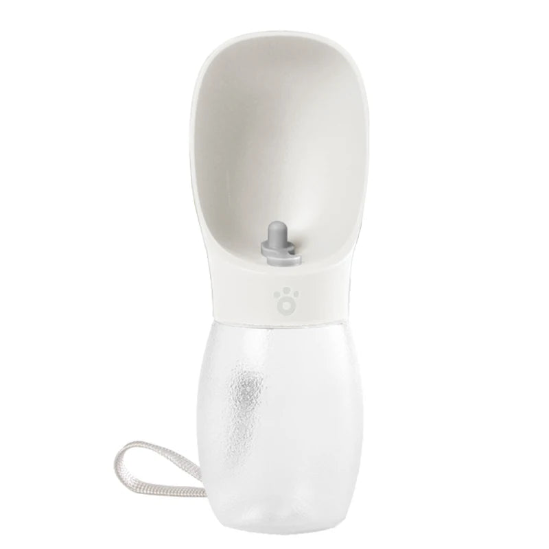 Portable Pet Water Bottle by Pet Essentials Hub, 300ML travel feeder with built-in bowl for easy pet hydration on the go.