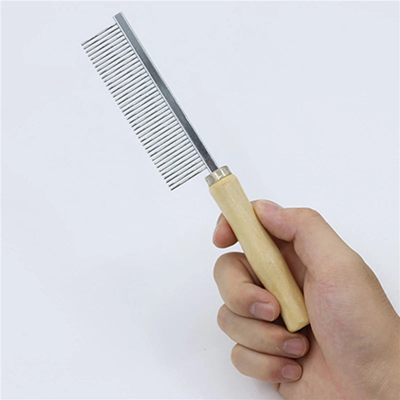 AllDay Goods pet grooming hair remover with wooden handle and cat comb for removing loose fur and grooming pets.