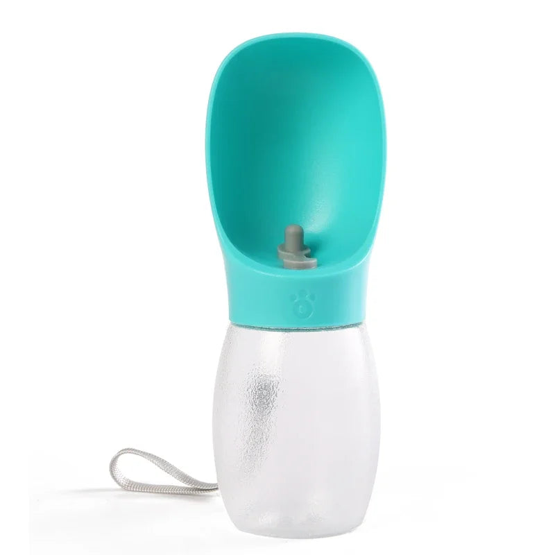Portable Pet Water Bottle by Pet Essentials Hub with 300ml capacity, featuring a built-in bowl for easy pet hydration during travel.