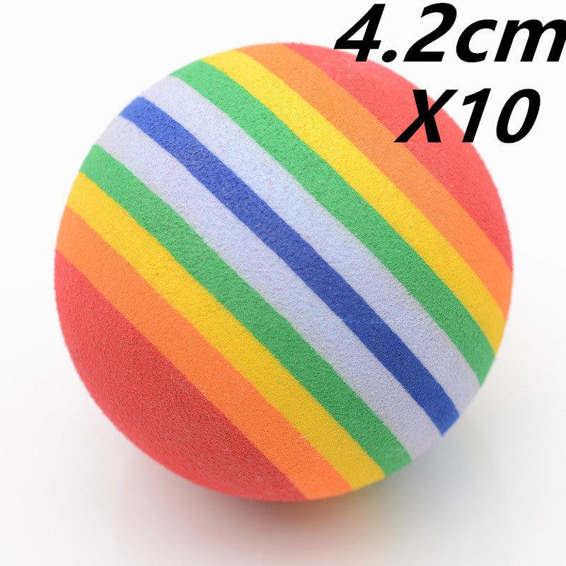 Colorful Rainbow Pet Play Balls set for cats, Dog Hugs Cat brand, featuring vibrant, lightweight toys perfect for feline play and entertainment.