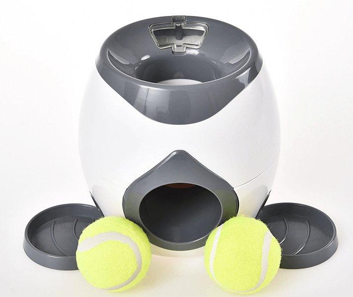 Dog Hugs Cat automatic pet training and feeding system, smart dog feeder with digital controls and food dispensing tray.