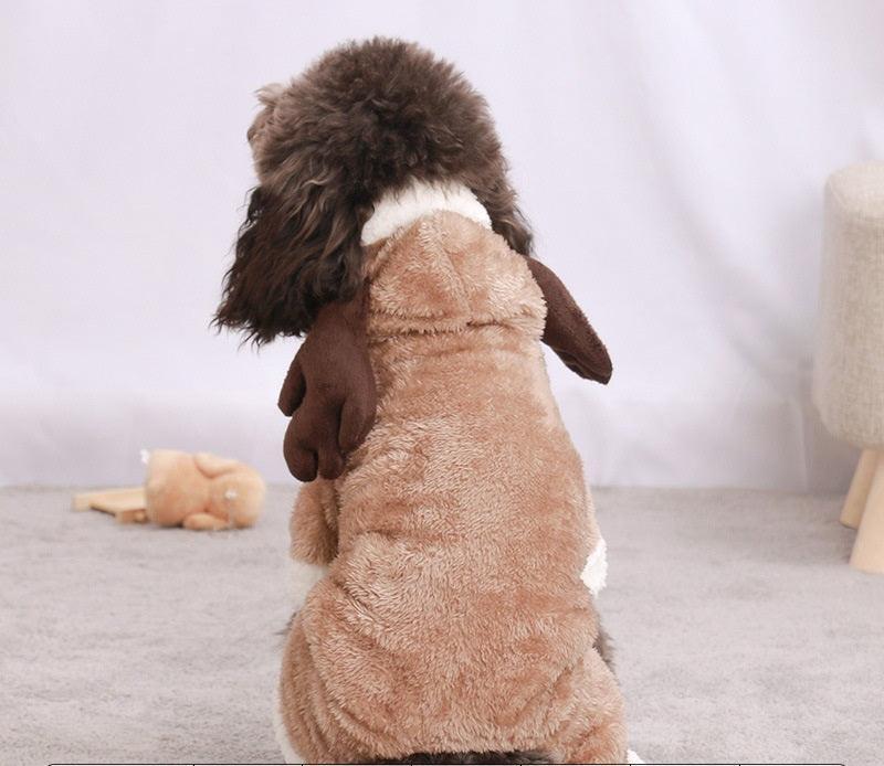 Cozy autumn winter dog costume by Dog Hugs Cat featuring a colorful dinosaur and lion pet outfit in coral fleece.