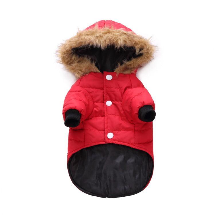 Dog Hugs Cat Cozypaws Winter Pet Jacket, warm dog coat with plush lining, designed for cold weather dog clothing and accessories.