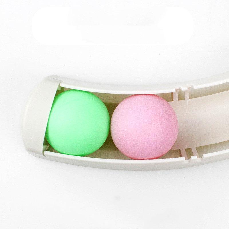 Dog Hugs Cat curved track interactive toy for cats, featuring a colorful curved track with moving balls for playful entertainment.