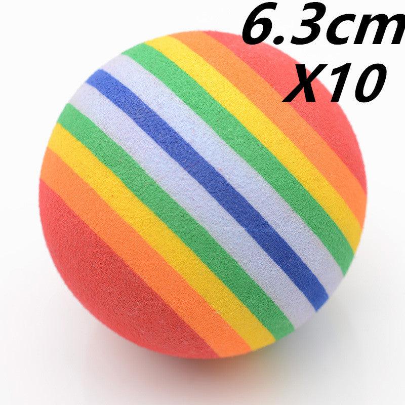 Colorful rainbow pet play balls from Dog Hugs Cat, a fun set of cat toys designed for playful cats.